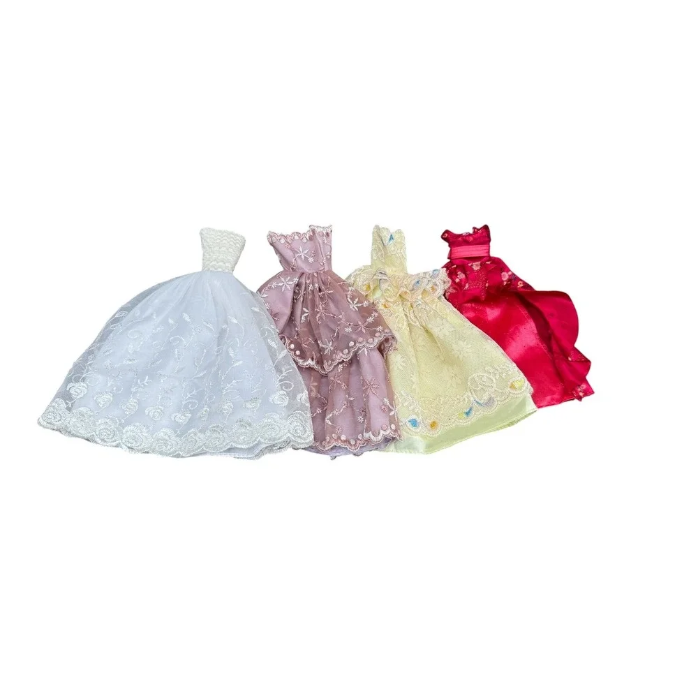 Lot of 4 Barbie Doll Ball Gowns Pink White Red Yellow Lace Satin Formal Dresses